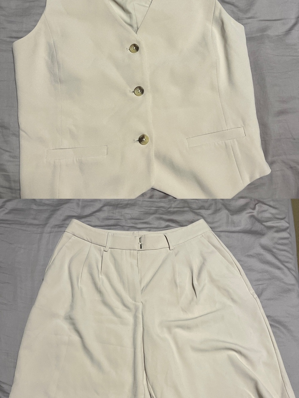 Women's Cream Tailored - Elegant High-Waist Dress Short Set